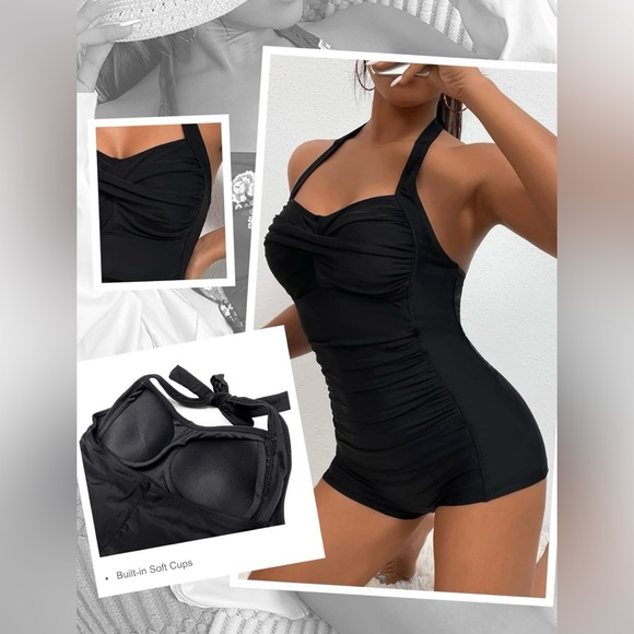 MOLYBELL Women’s Boyleg Ruched Swimsuit One Piece Bathing Suit Tummy Control - Picture 4 of 9